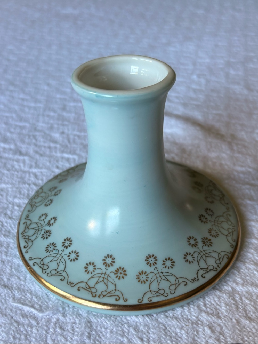 Antique Vienna-Style Porcelain Taper Candlestick Holder in Pale Blue Gilt Gold.